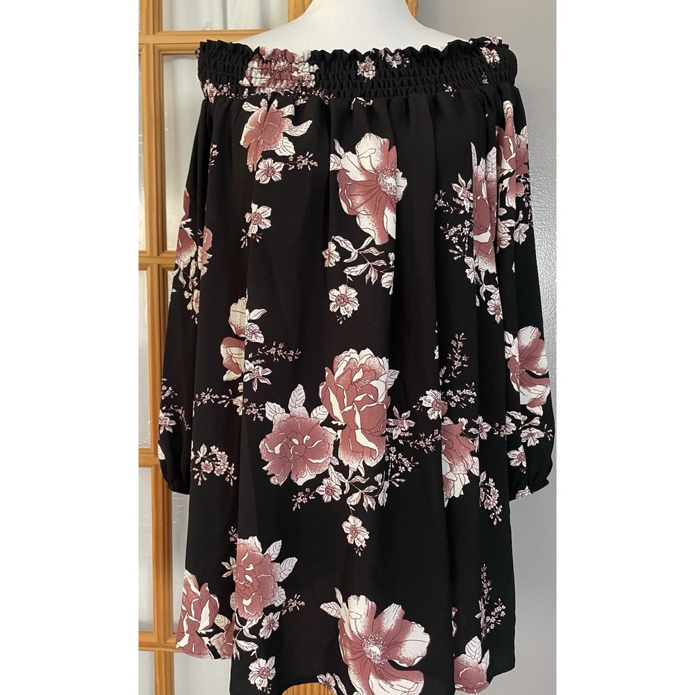 70s Mahina Off The Shoulder Mini Dress Sz S Floral Pink Smocked Boho USA Made